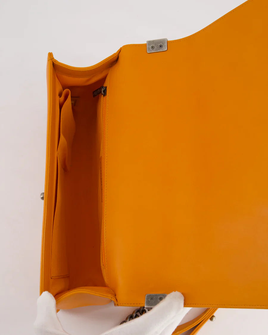 Chanel Medium Boy Bag Lamb Orange 2015