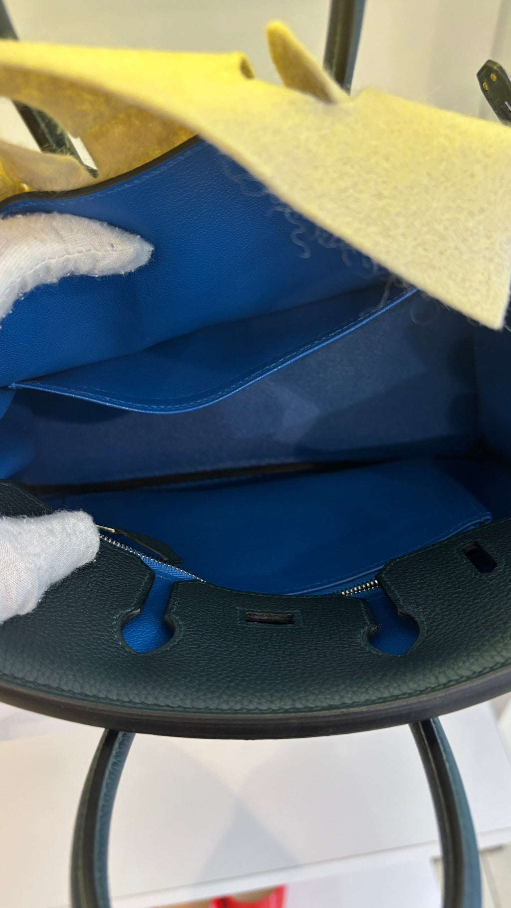 Hermes Birkin 25 handbag in Green Cyprès and Blue Zellige Officier Togo Leather 2018