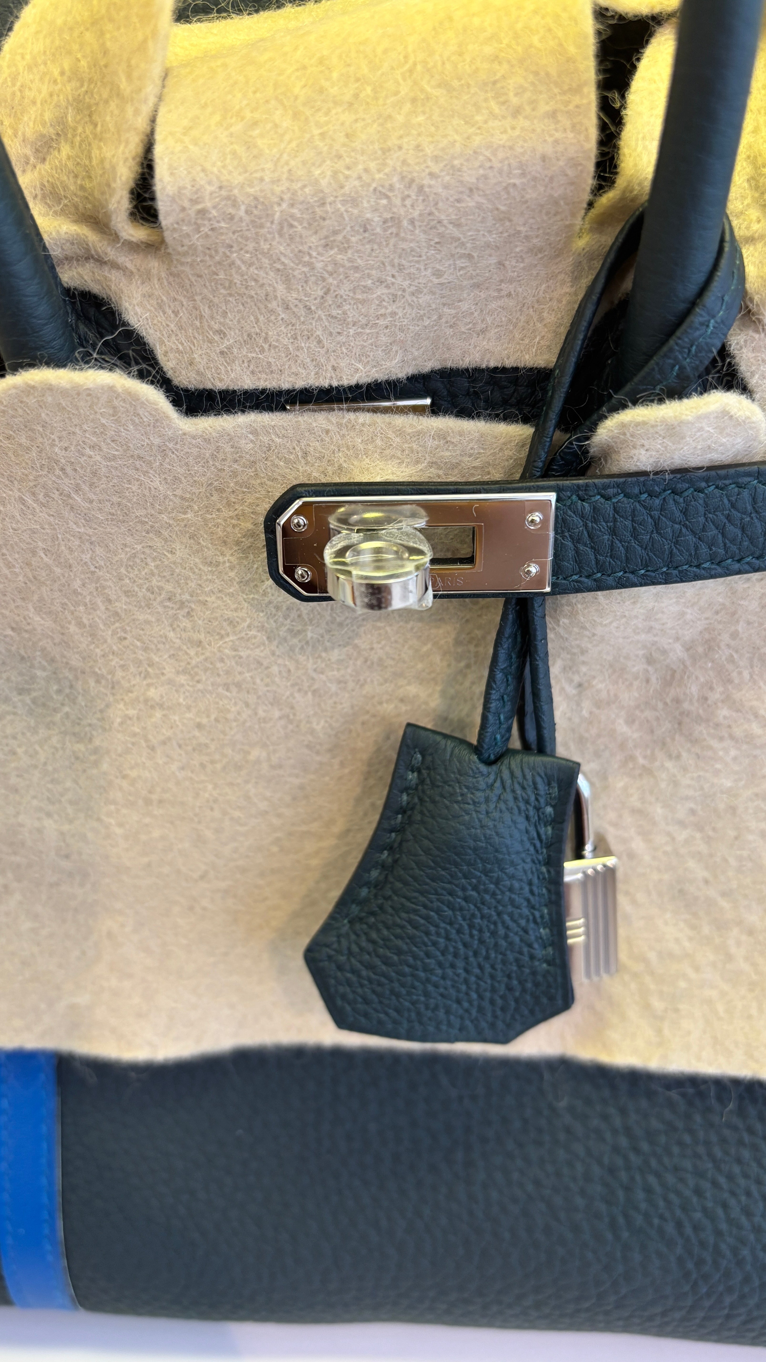 Hermes Birkin 25 handbag in Green Cyprès and Blue Zellige Officier Togo Leather 2018