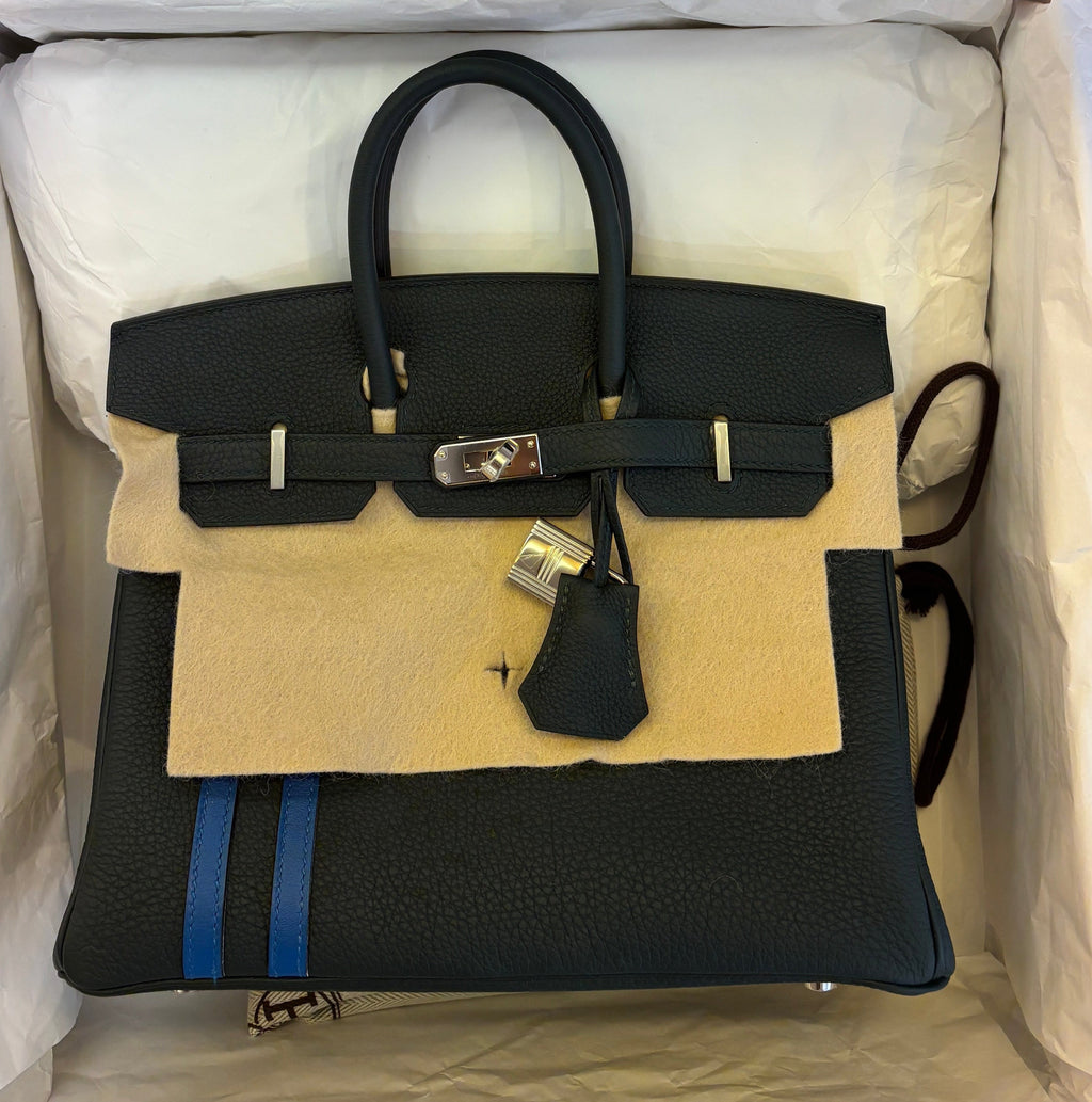 Hermes Birkin 25 handbag in Green Cyprès and Blue Zellige Officier Togo Leather 2018