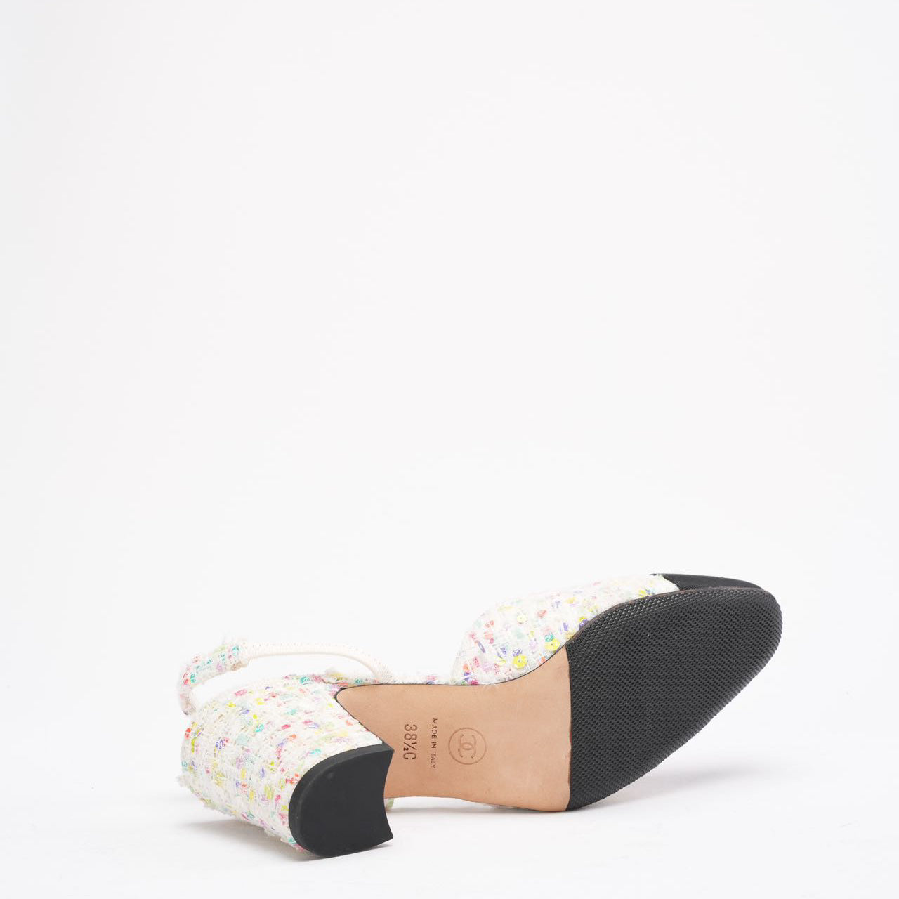 Chanel Multicolor Tweed CC Logo Slingback Pumps Size 38 ½