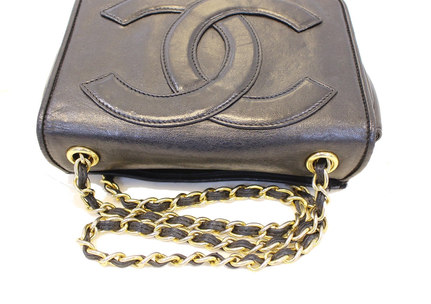 CHANEL Lamb Skin Black CC Logo Chain Shoulder Crossbody Bag
