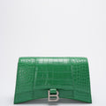 Balenciaga Shiny Calfskin Crocodile Embossed Small Hourglass Sling Shoulder Bag Leaf Green