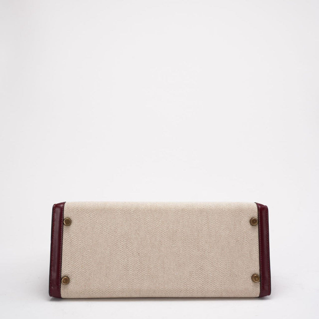 Hermes Vintage Kelly Sellier 28 Rouge Canvas Leather 1989