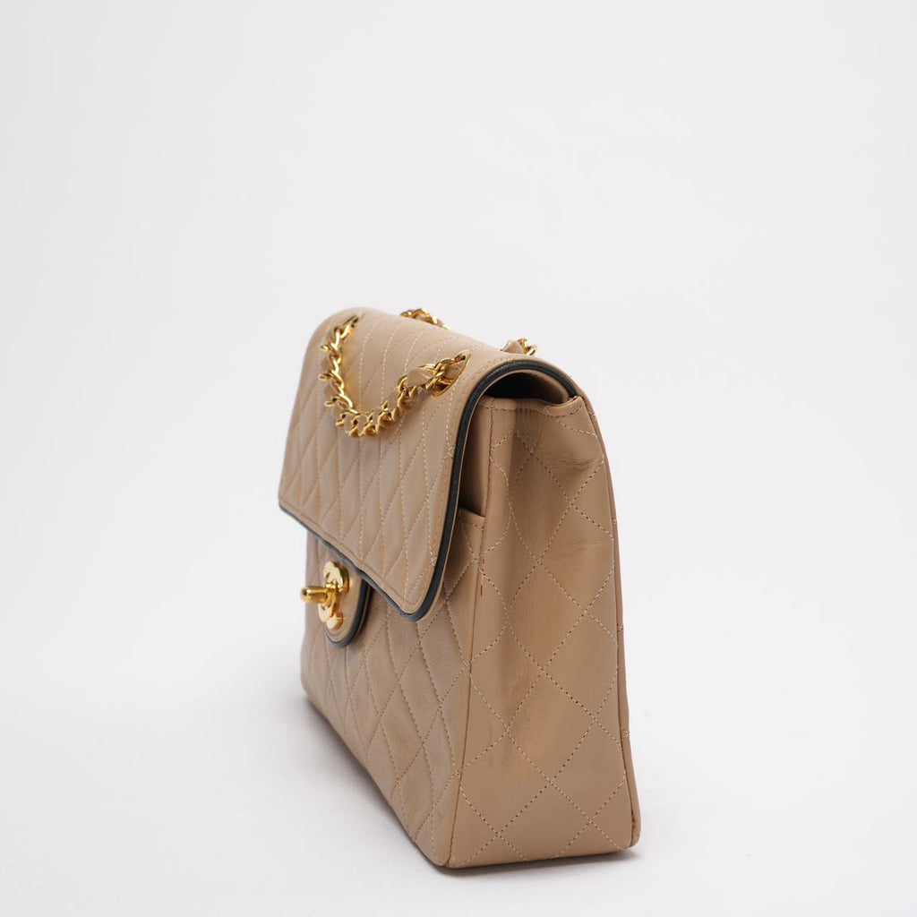 Chanel Vintage Two-Tone Timeless Flap Bag Black Beige