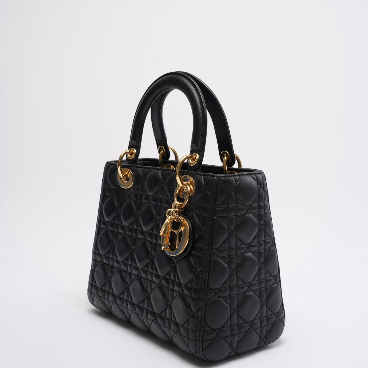 Christian Dior Black Medium Lady Dior Cannage Bag Lambskin 2019