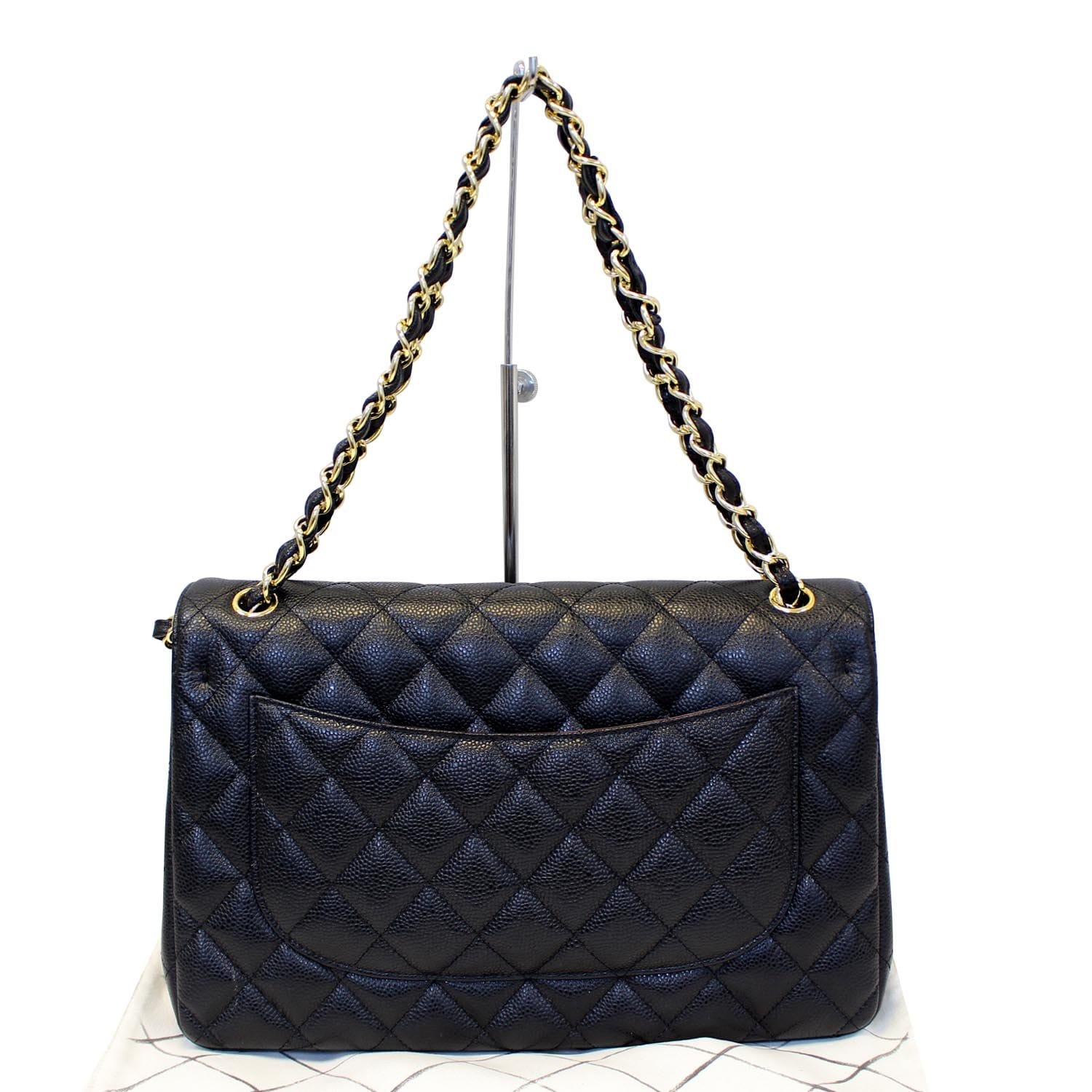 CHANEL Classic Jumbo Caviar Leather Double Flap Shoulder Bag Black