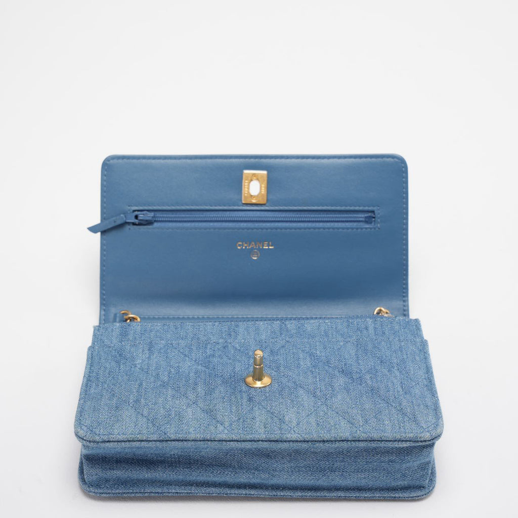 Chanel Denim Wallet On Chain (Woc) CC Pearl Crush Blue Bag from 2022
