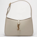Saint Laurent Le 5 à 7 Leather Shoulder Bag Cream White with Gold Hardware