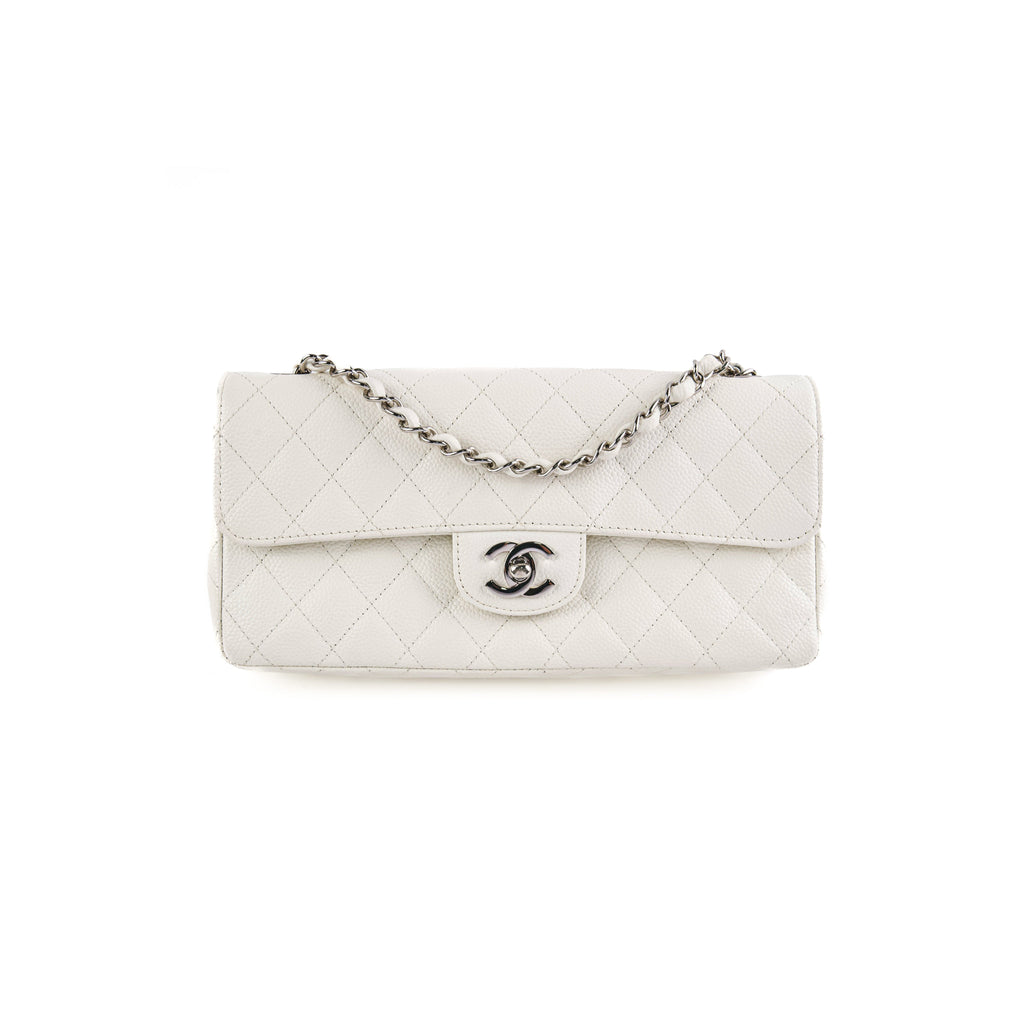Chanel White Caviar East West Flap Shoulder Bag