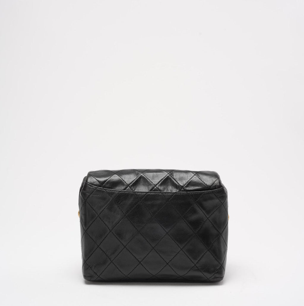 Chanel Vintage Camera Bag Black Leather with Gold Hardware