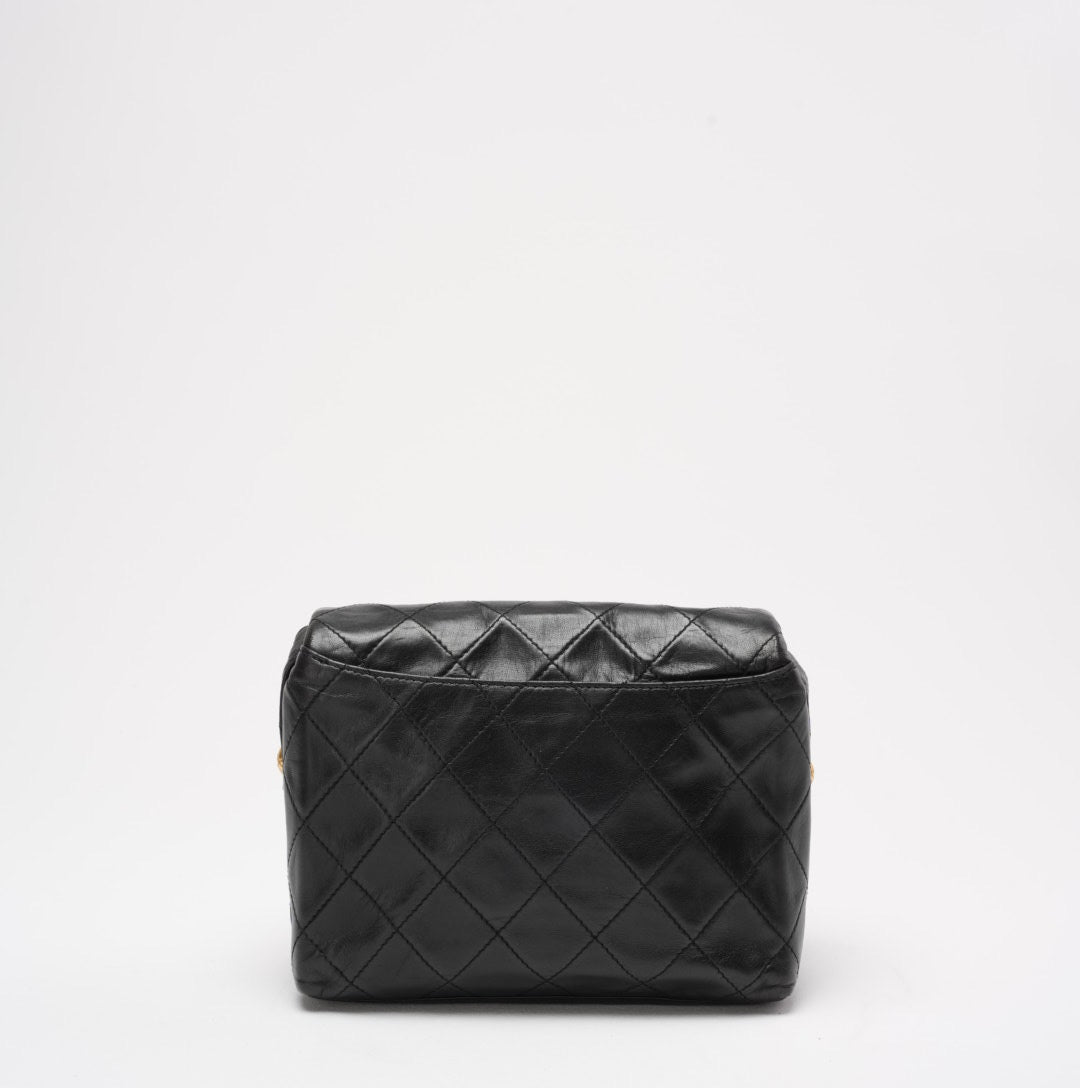 Chanel Vintage Camera Bag Black Leather with Gold Hardware