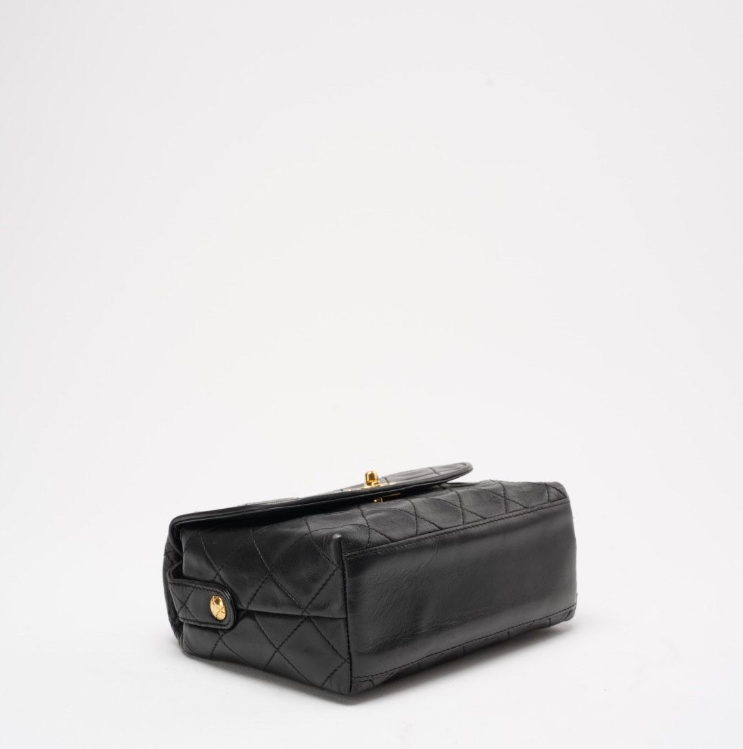 Chanel Vintage Camera Bag Black Leather with Gold Hardware