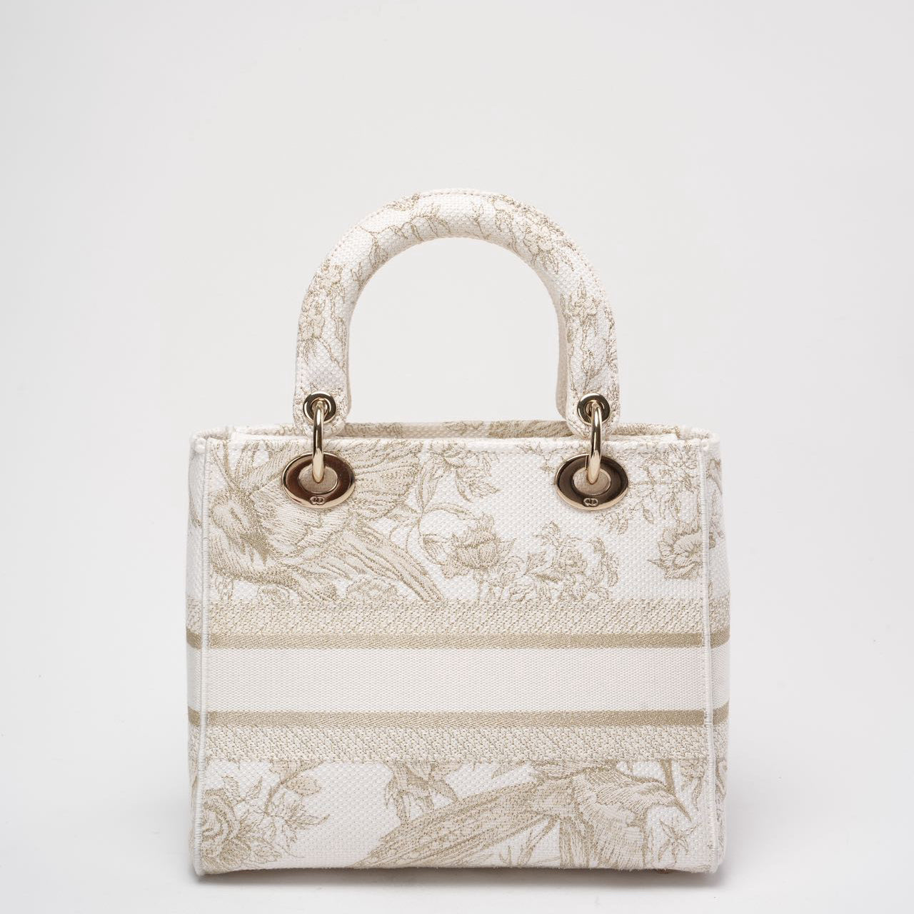 Christian Dior White / Gold Canvas Reverse Embroidered Toile De Joy Medium Lady D-Lite