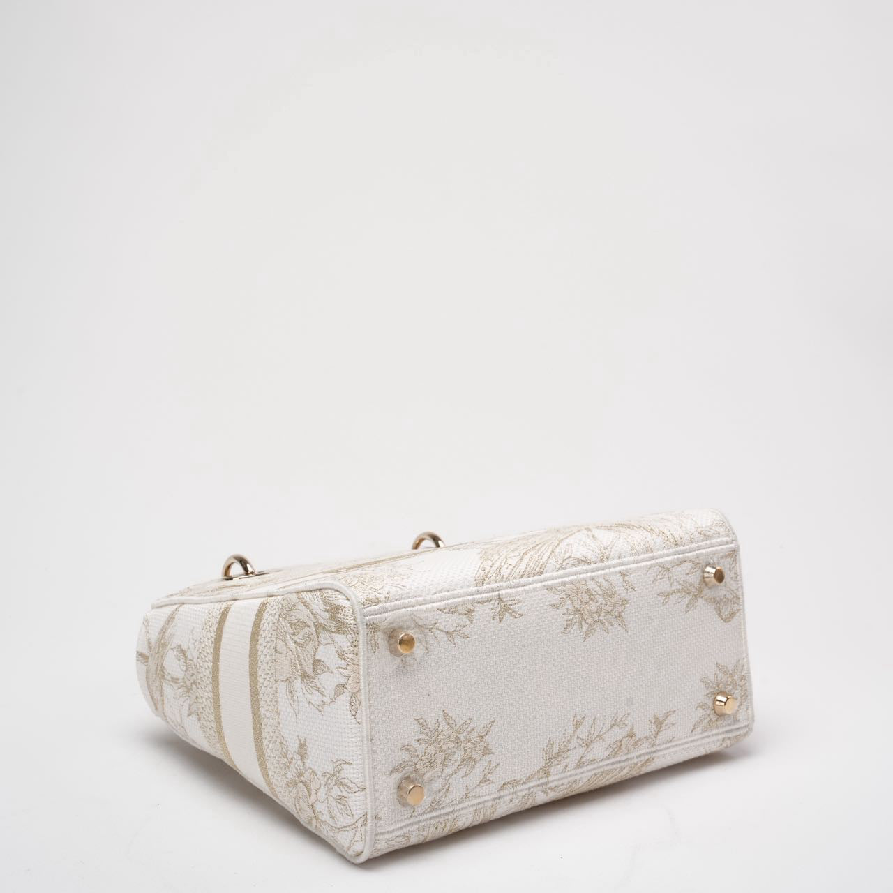 Christian Dior White / Gold Canvas Reverse Embroidered Toile De Joy Medium Lady D-Lite