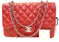 CHANEL Red Quilted Lambskin Leather Classic Jumbo Double Flap Bag