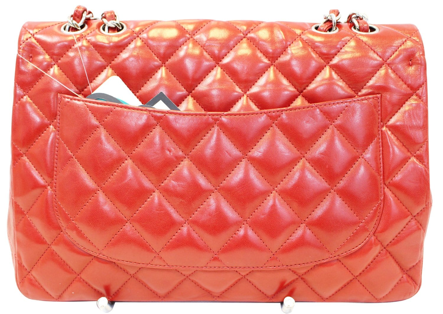 CHANEL Red Quilted Lambskin Leather Classic Jumbo Double Flap Bag