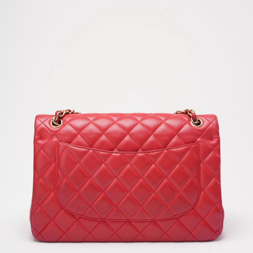 Chanel Timeless Classic Double Flap Jumbo Bag Red Lambskin Preloved