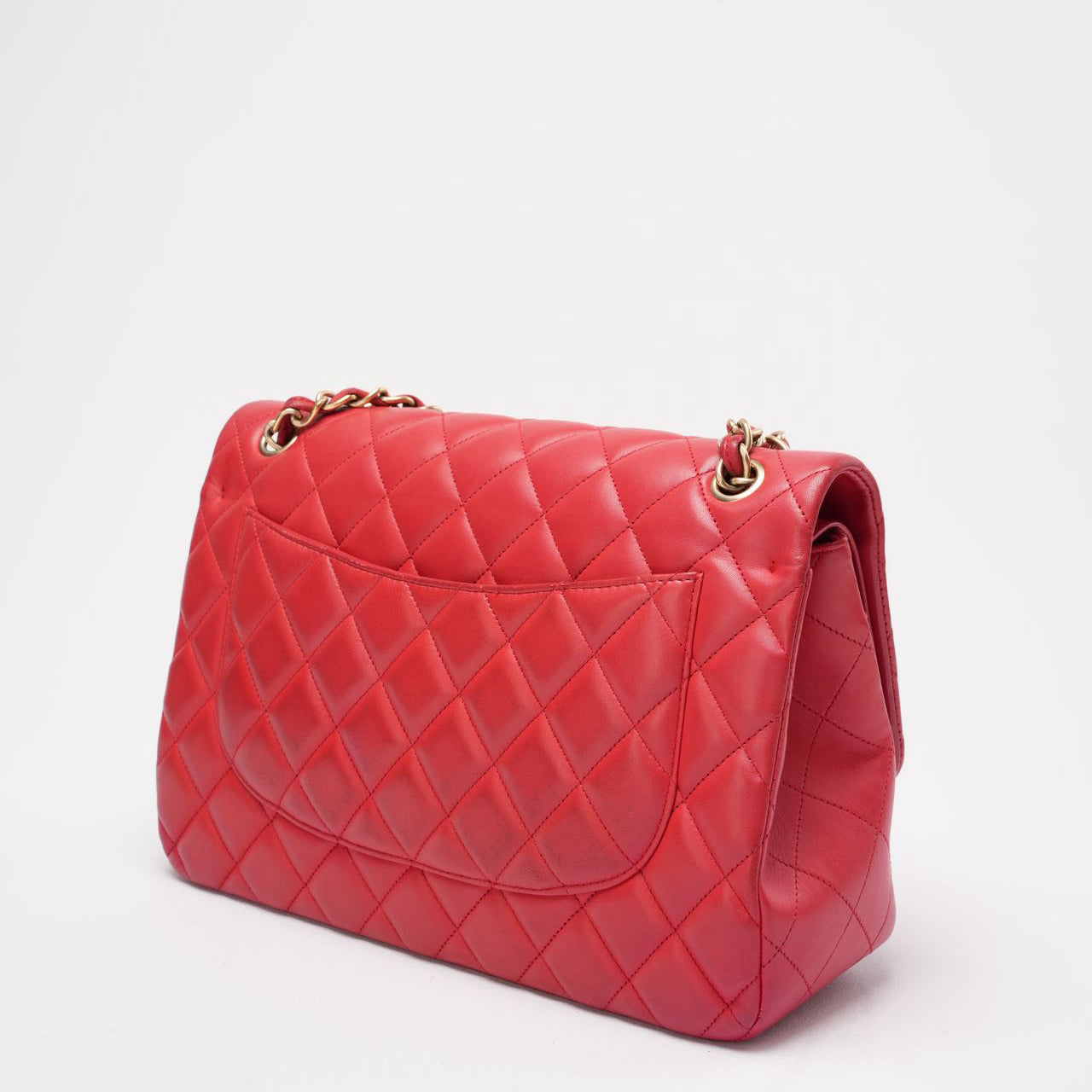Chanel Timeless Classic Double Flap Jumbo Bag Red Lambskin Preloved