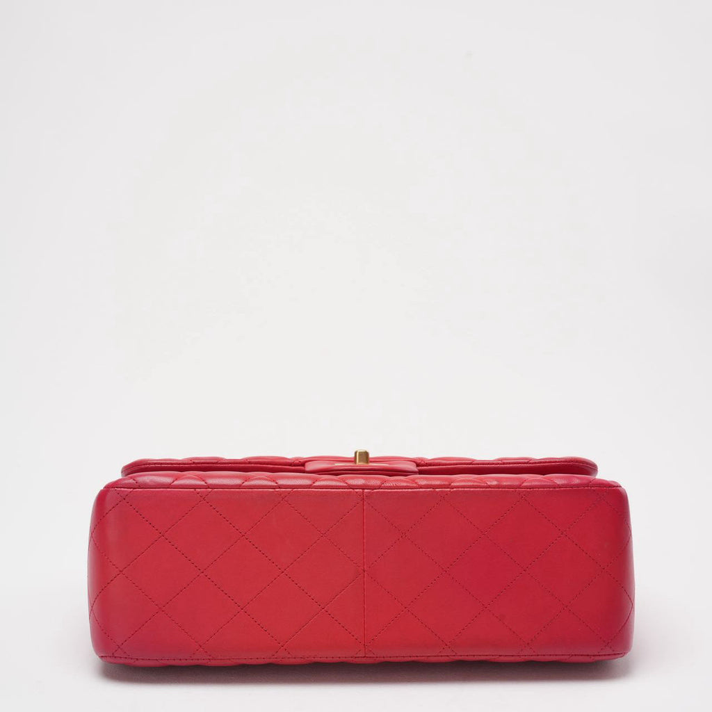 Chanel Timeless Classic Double Flap Jumbo Bag Red Lambskin Preloved