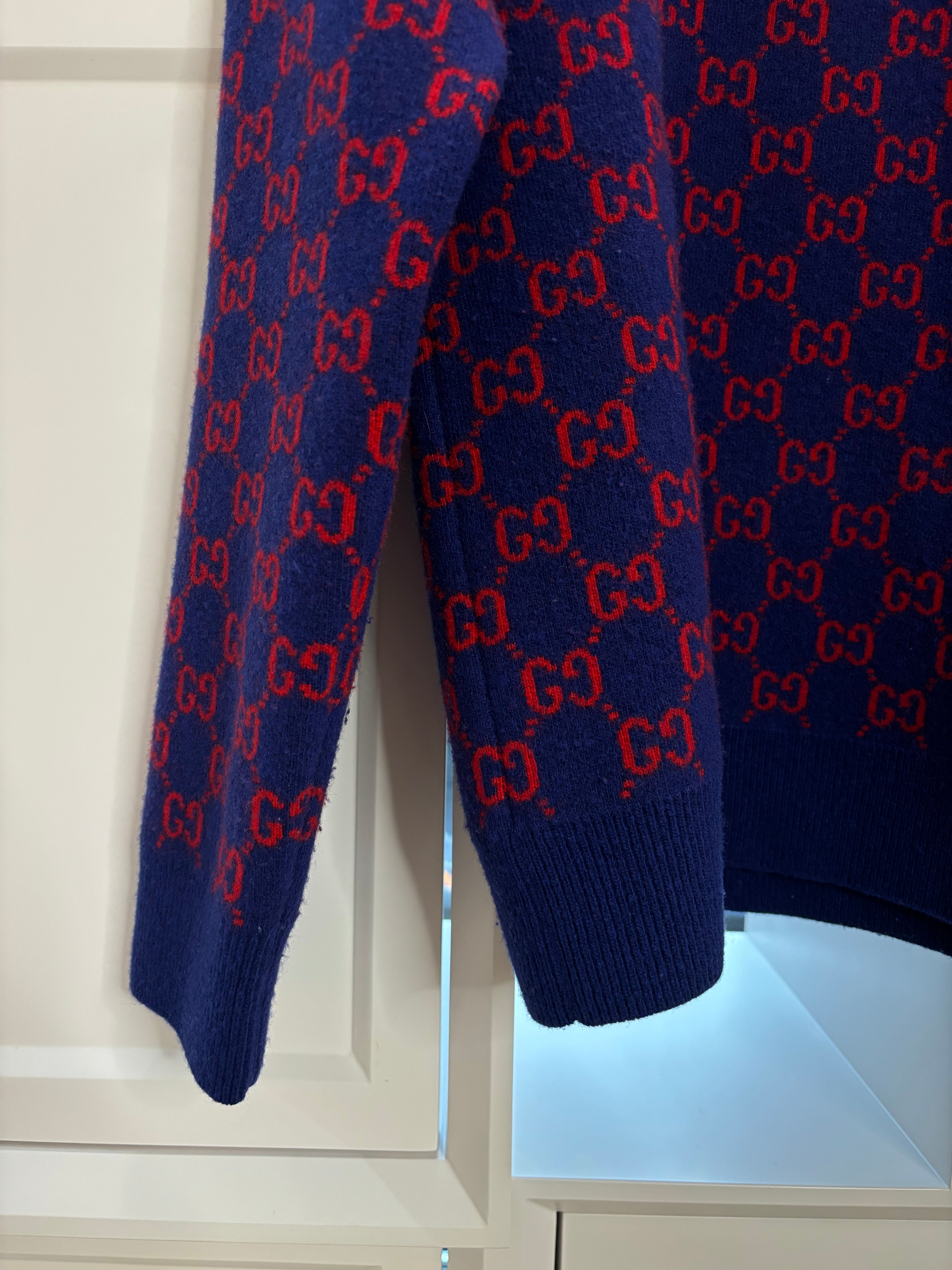 Gucci Blue Jacquard Wool & Cashmere-Blend Sweater M