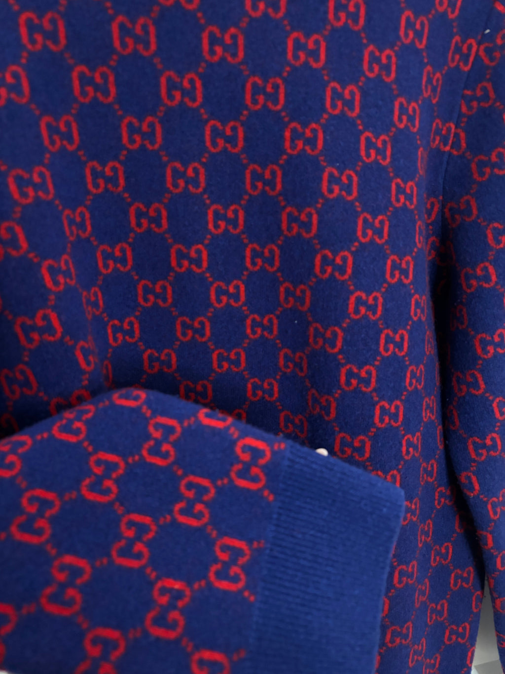 Gucci Blue Jacquard Wool & Cashmere-Blend Sweater M
