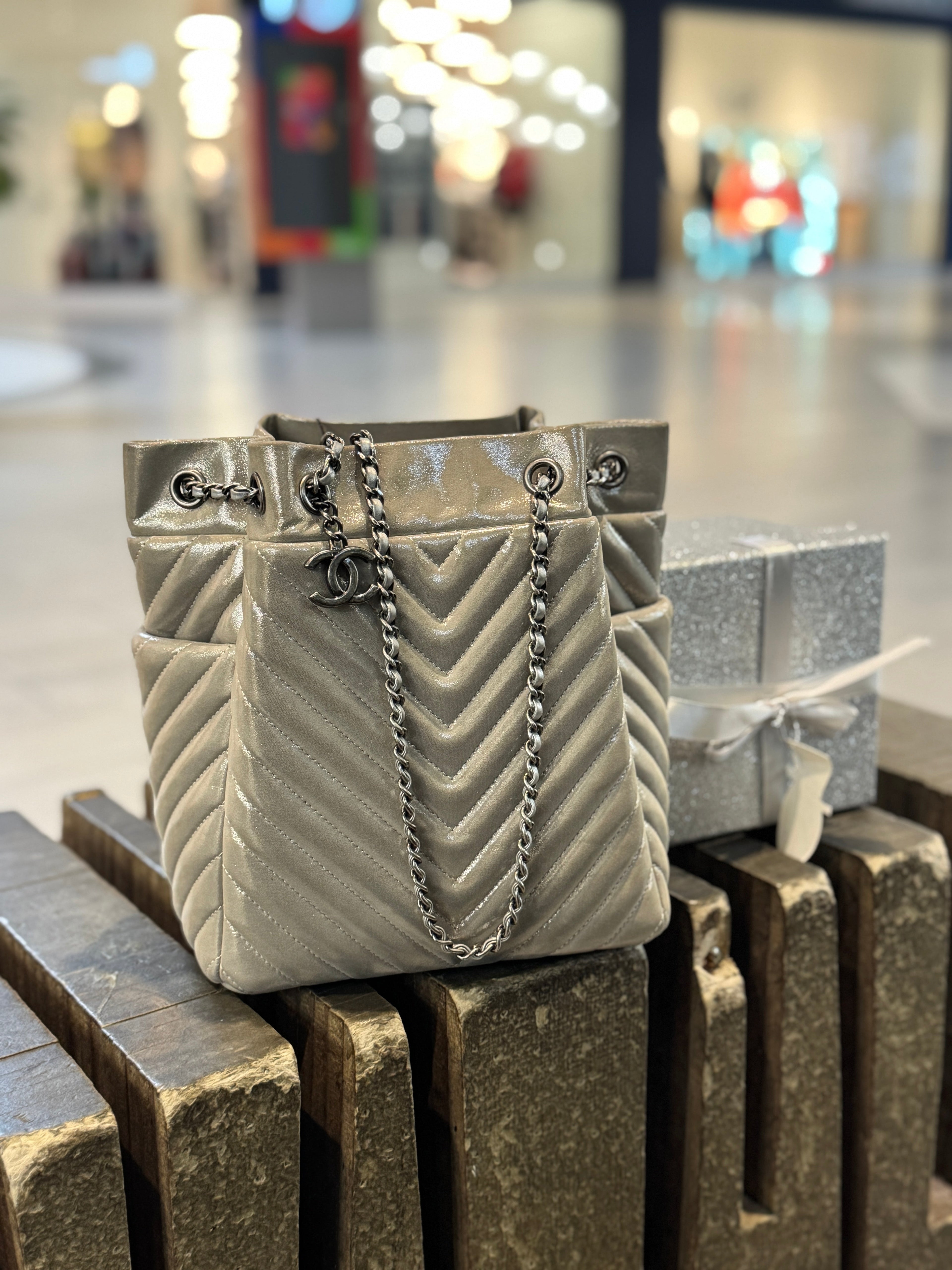 Chanel metallic calfskin chevron urban spirit bucket bag