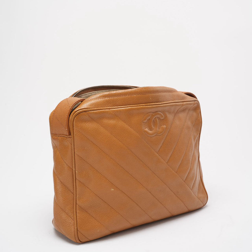 Chanel Vintage Caramel Caviar Diagonal Crossbody Bag