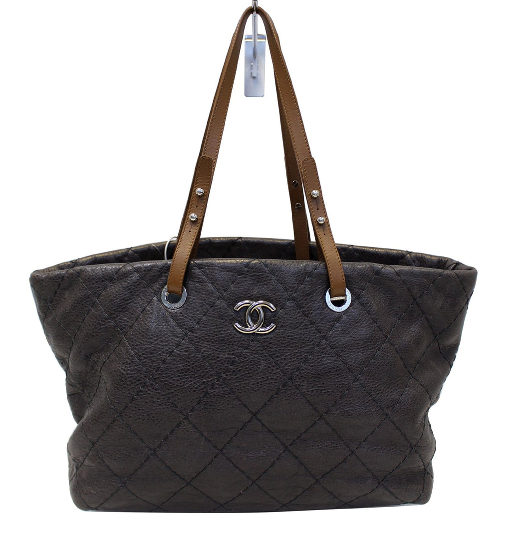 CHANEL Dark Brown Glazed Leather On the Road Tote Bag