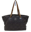 CHANEL Dark Brown Glazed Leather On the Road Tote Bag