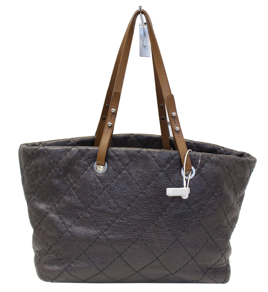 CHANEL Dark Brown Glazed Leather On the Road Tote Bag