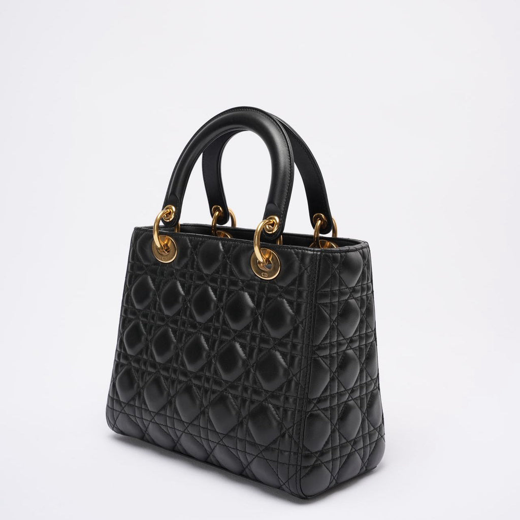 Christian Dior Lady Dior Medium Bag Black Lambskin Leather