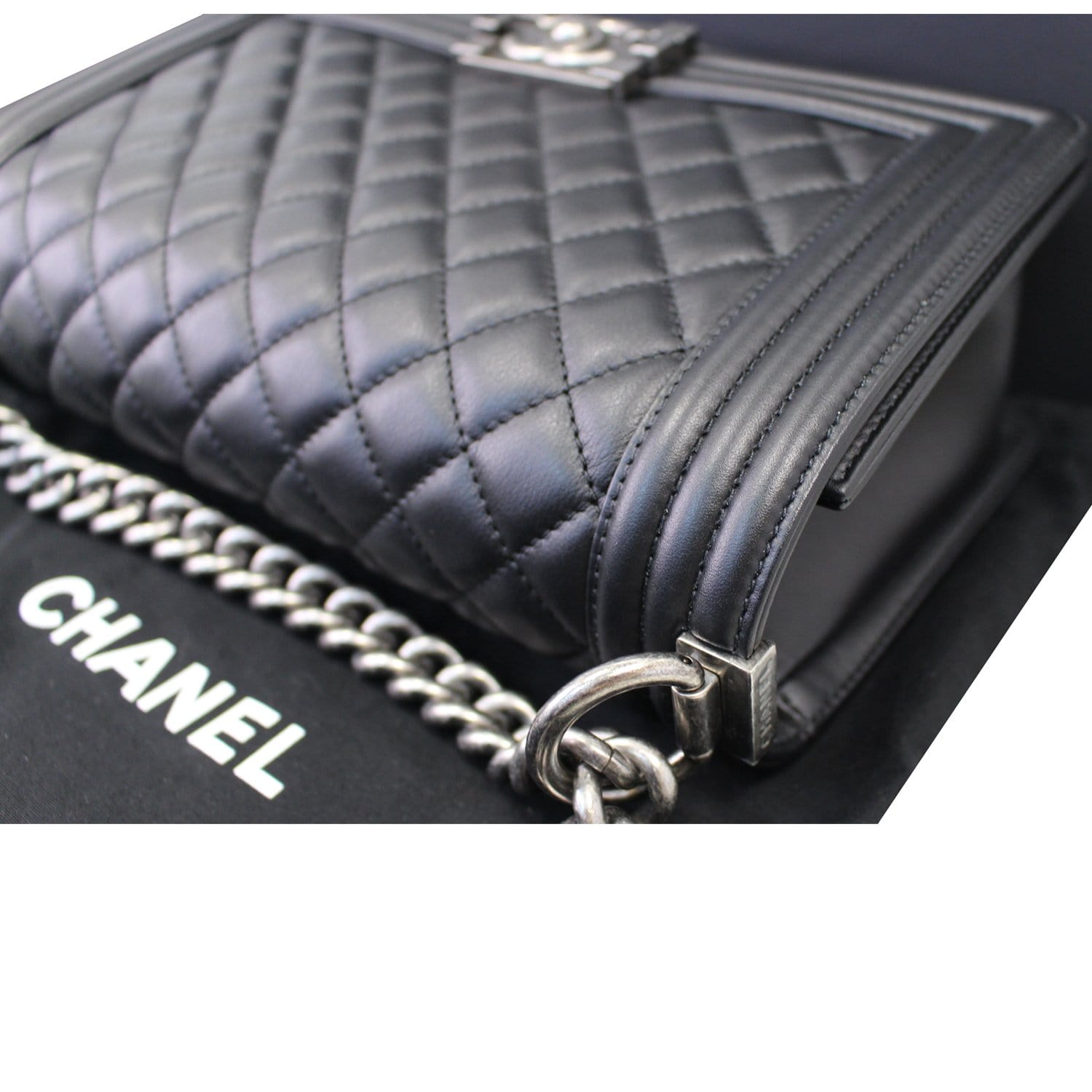 CHANEL Boy Medium Lambskin Leather Shoulder Bag Black