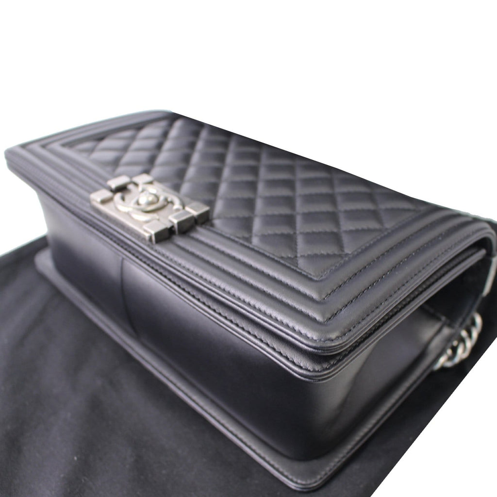 CHANEL Boy Medium Lambskin Leather Shoulder Bag Black