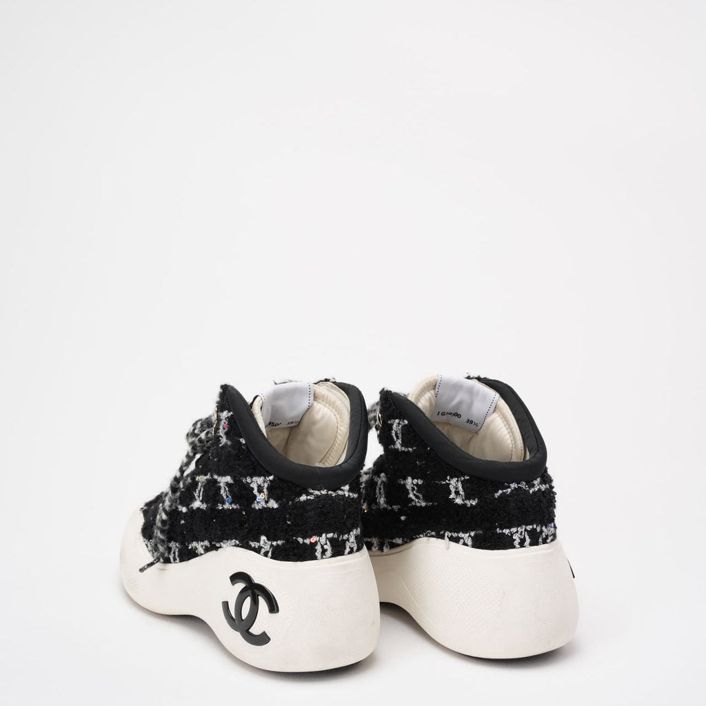 Chanel Black Tweed CC High Top Snow Sneakers Size 39 ½