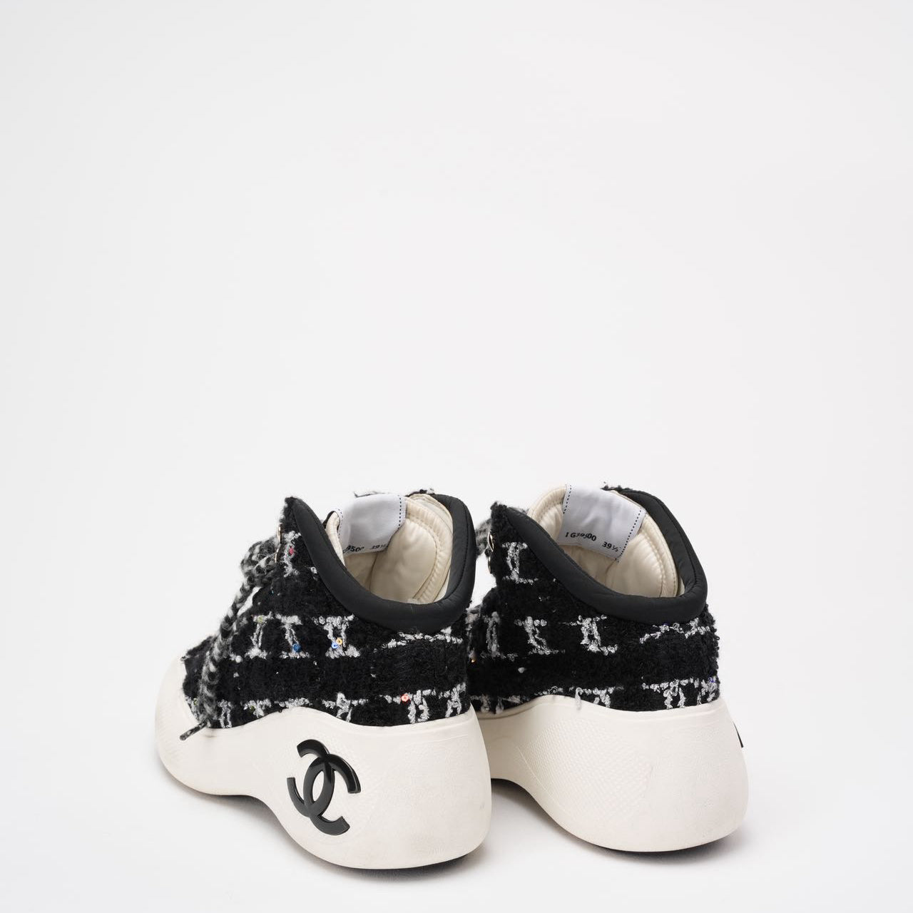 Chanel Black Tweed CC High Top Snow Sneakers Size 39 ½