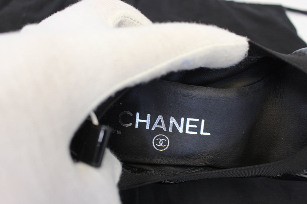 CHANEL Black Leather Elastic Ballet Pumps Size 36
