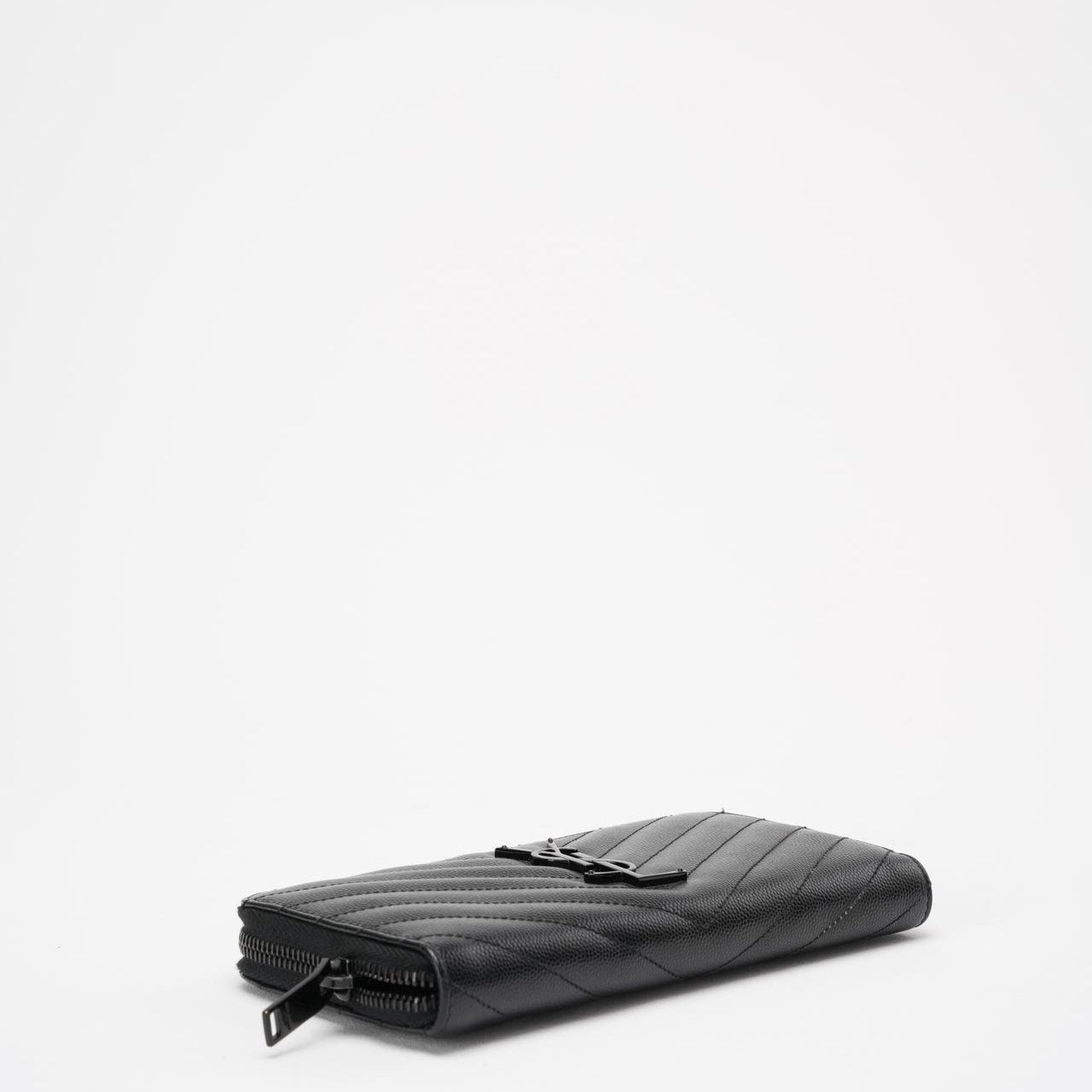 Saint Laurent Black Chevron Leather Continental Wallet