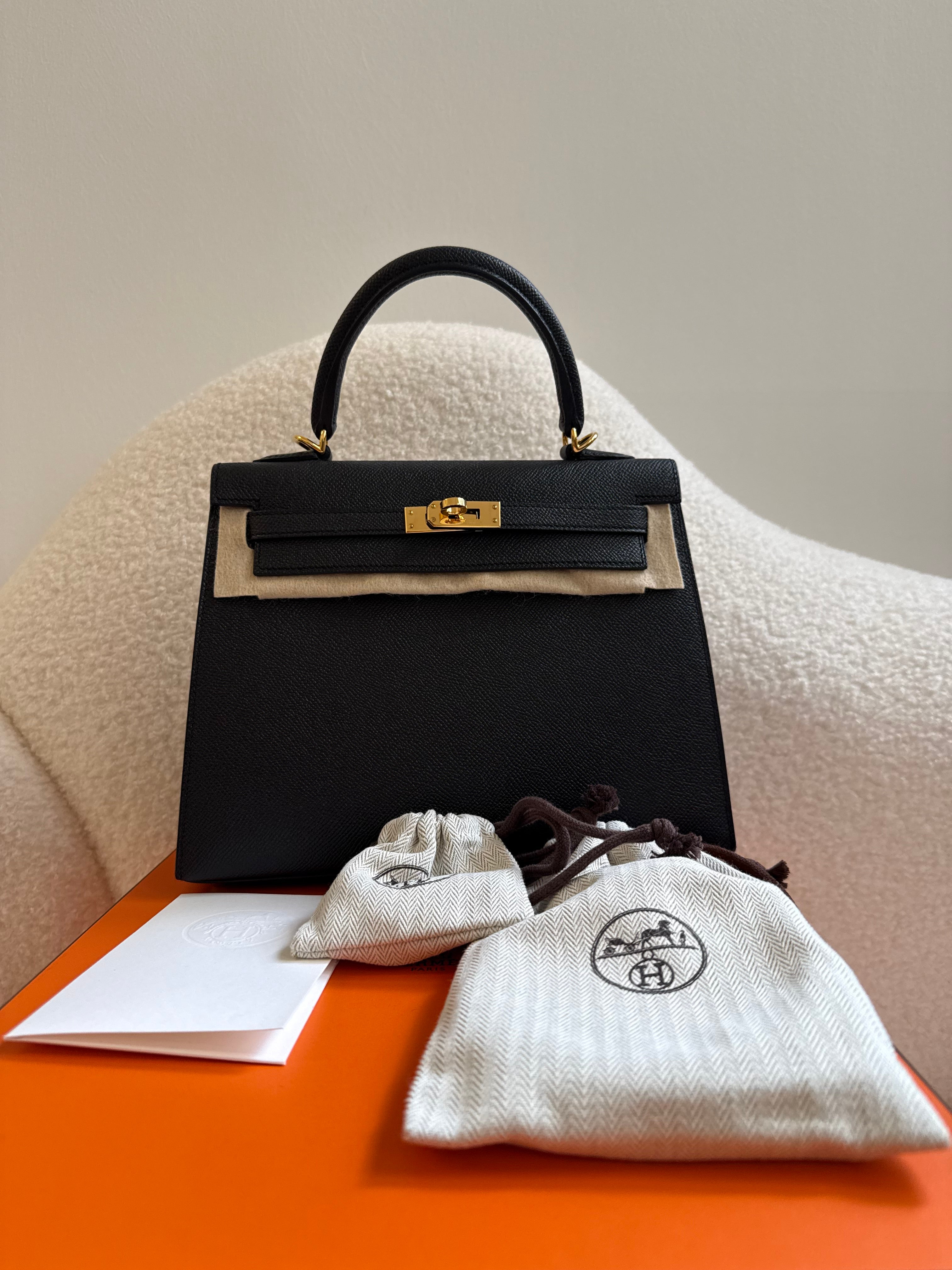 Hermes Sellier Kelly 25 Epsom Leather Black 2024