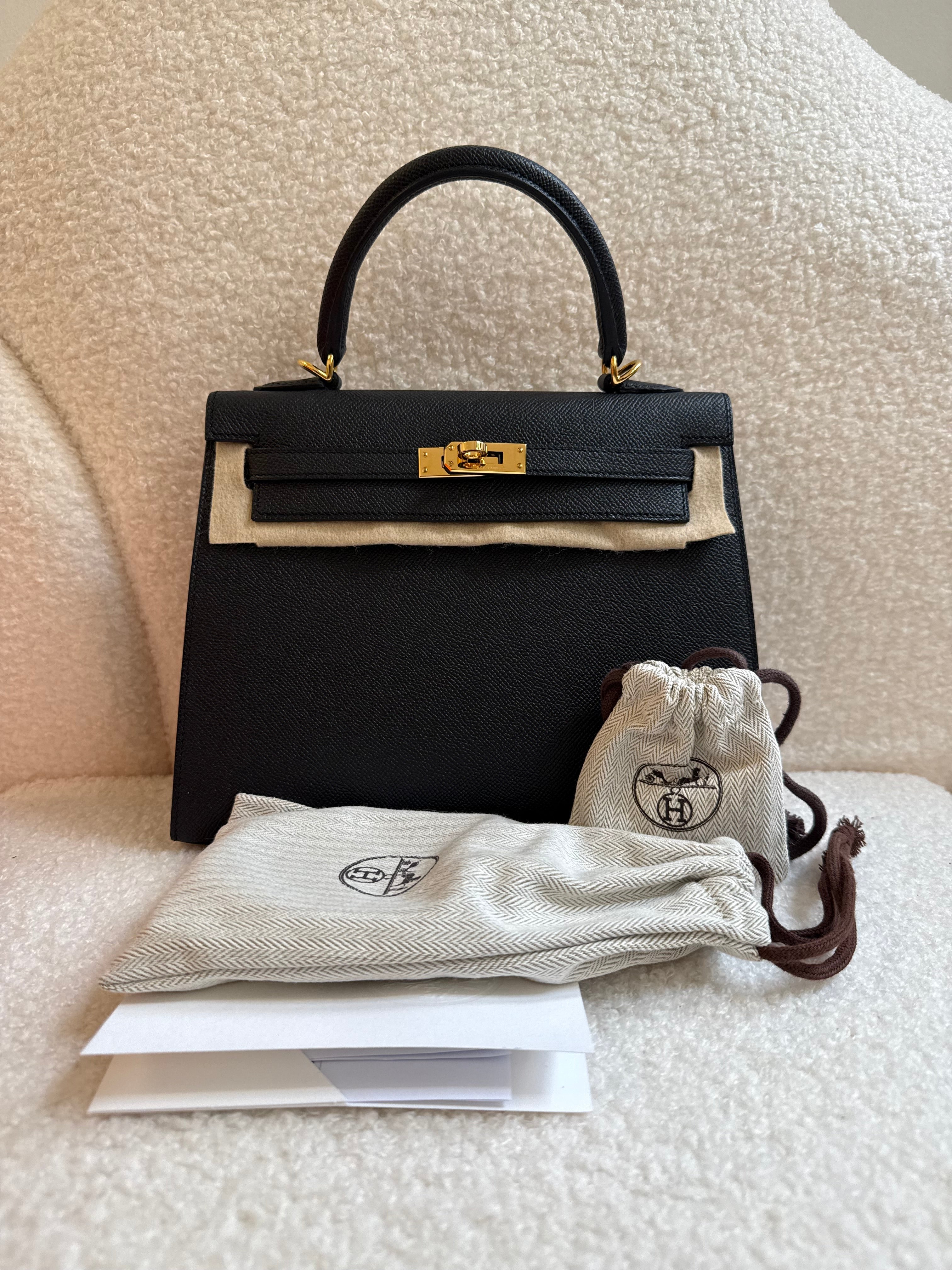 Hermes Sellier Kelly 25 Epsom Leather Black 2024