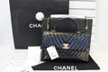 CHANEL Handle Bag Black Leather Quilted Lambskin Chevron Top