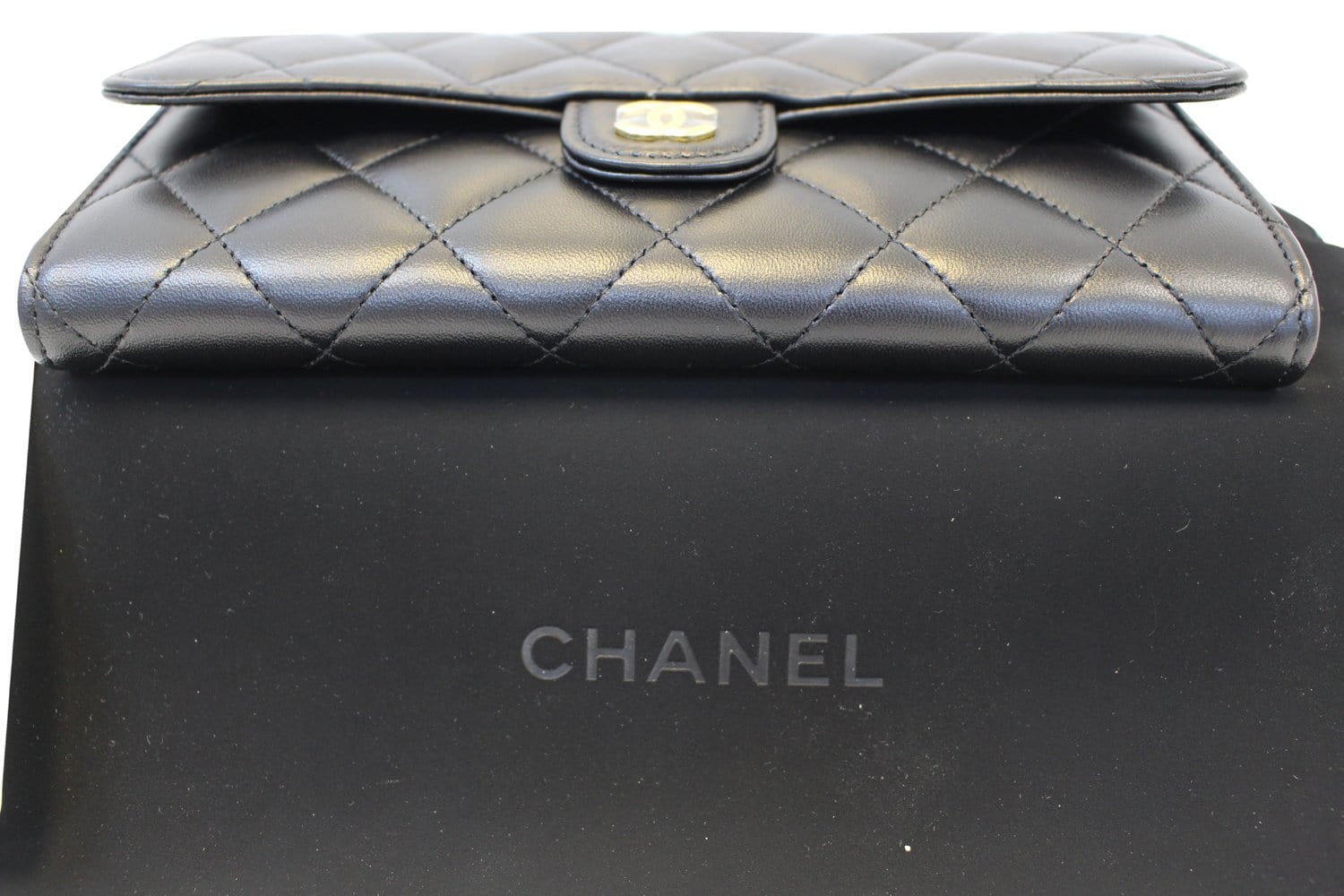 CHANEL Wallet Leather Black Quilted Lambskin Long Flap