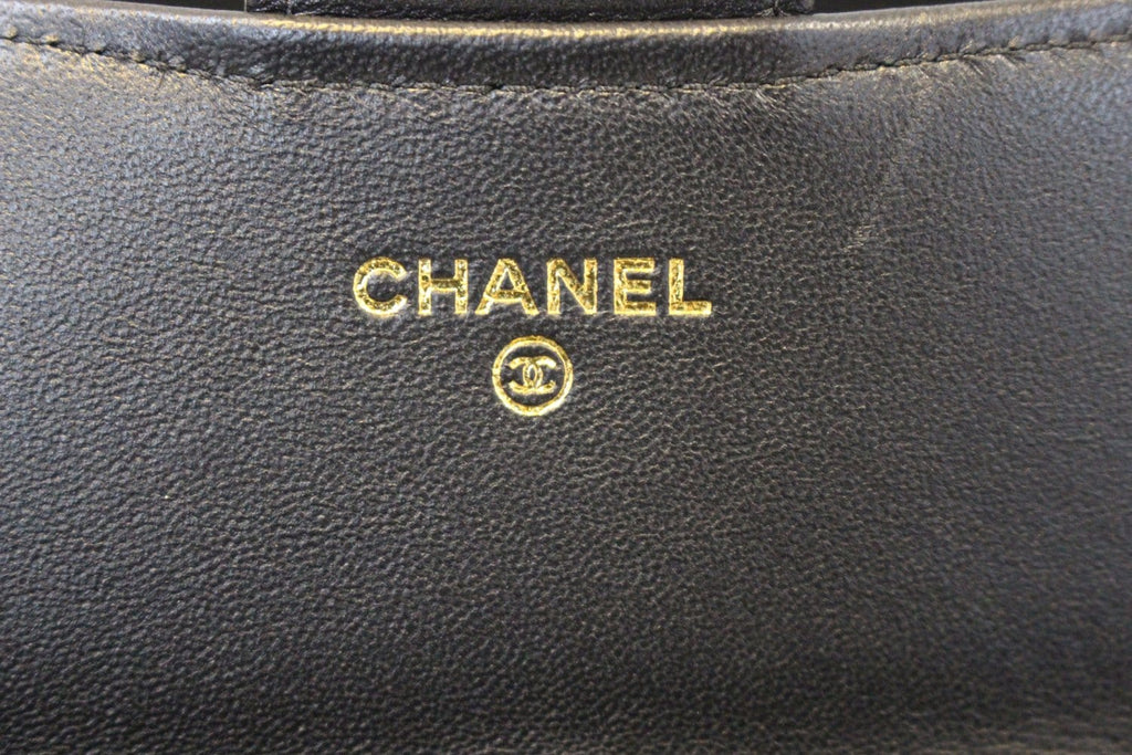 CHANEL Wallet Leather Black Quilted Lambskin Long Flap