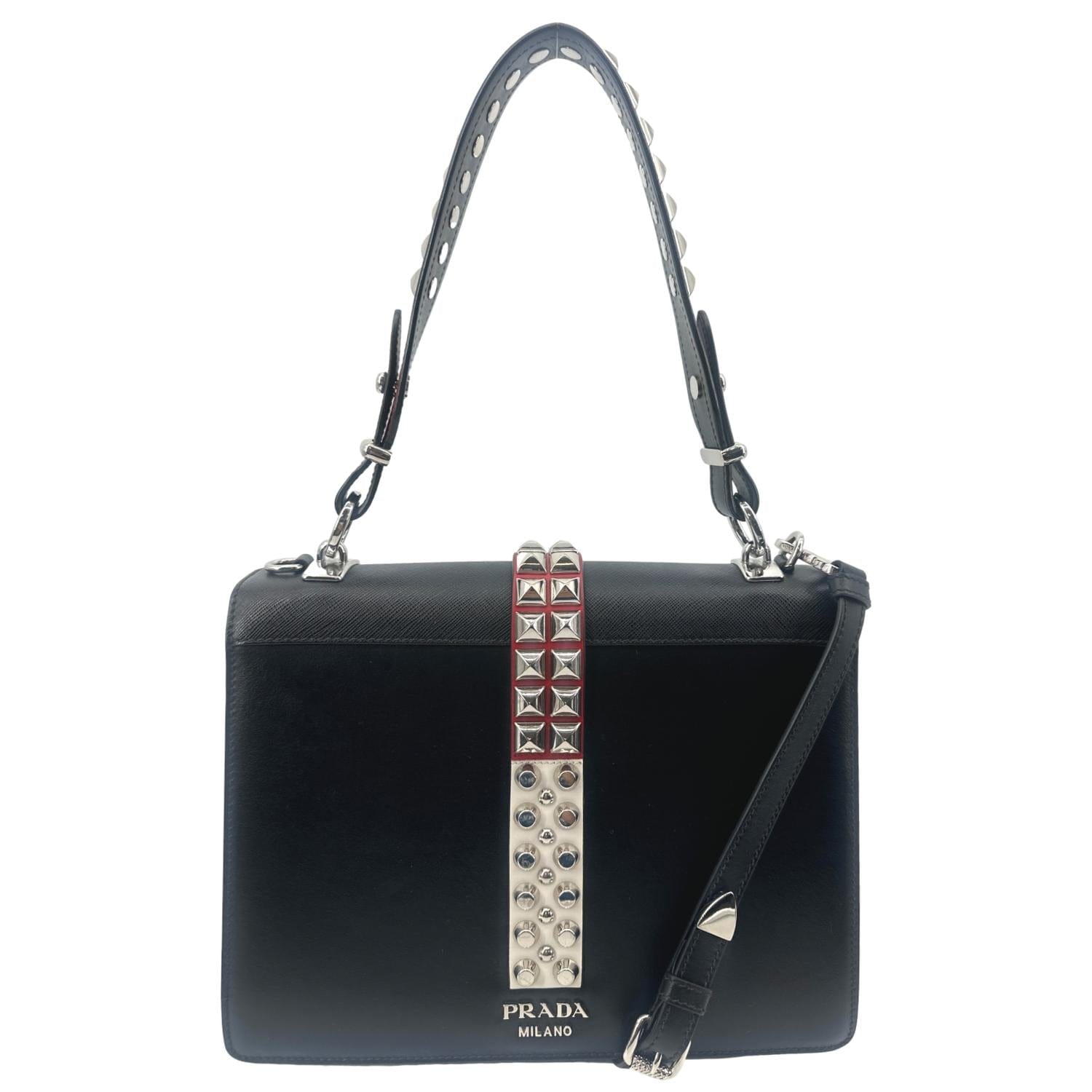 PRADA Elektra Calf Saffiano Leather Shoulder Bag Black