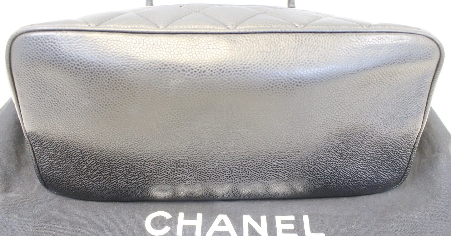 CHANEL Black Quilted Caviar Leather Medallion Tote Bag