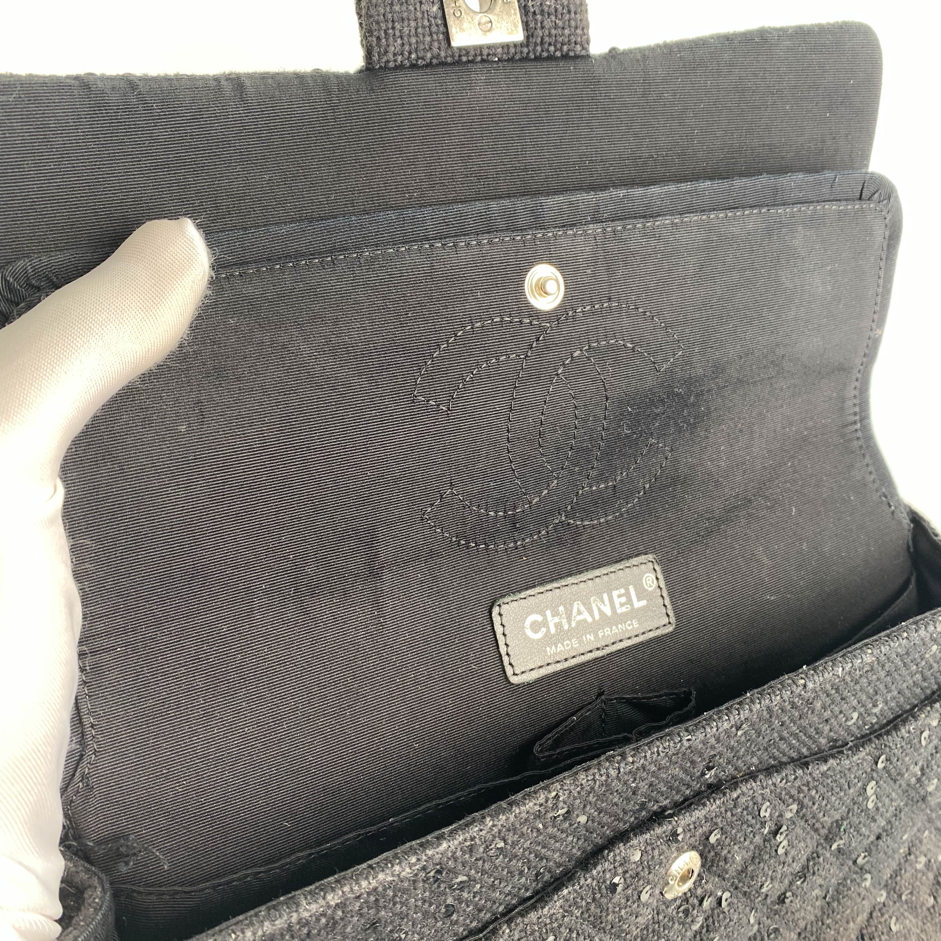 Chanel Quilted Sequins Tweed Flap Bag