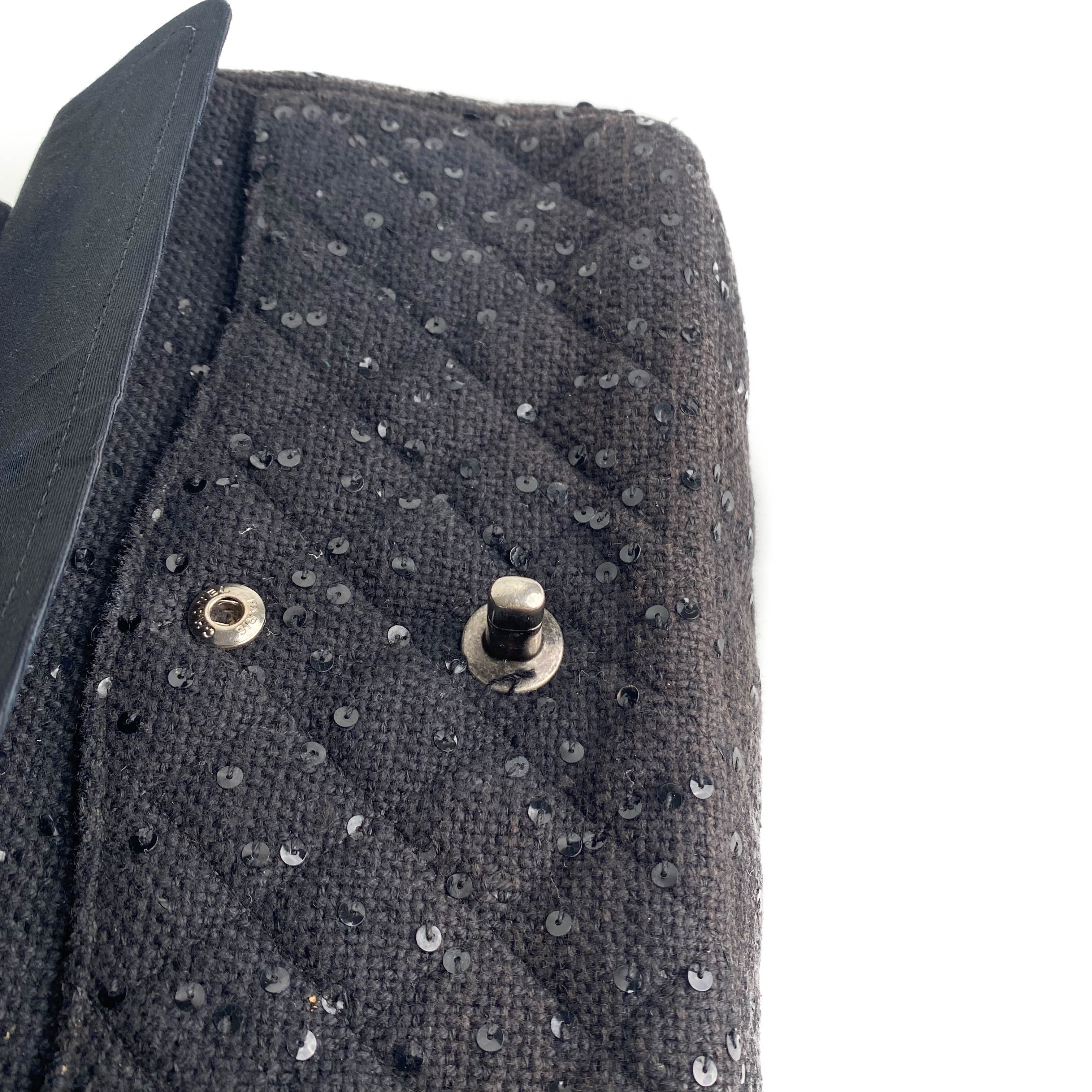 Chanel Quilted Sequins Tweed Flap Bag