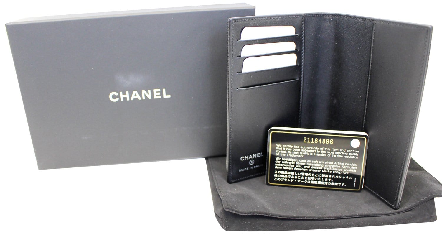 CHANEL Patent Leather Black Passport Wallet