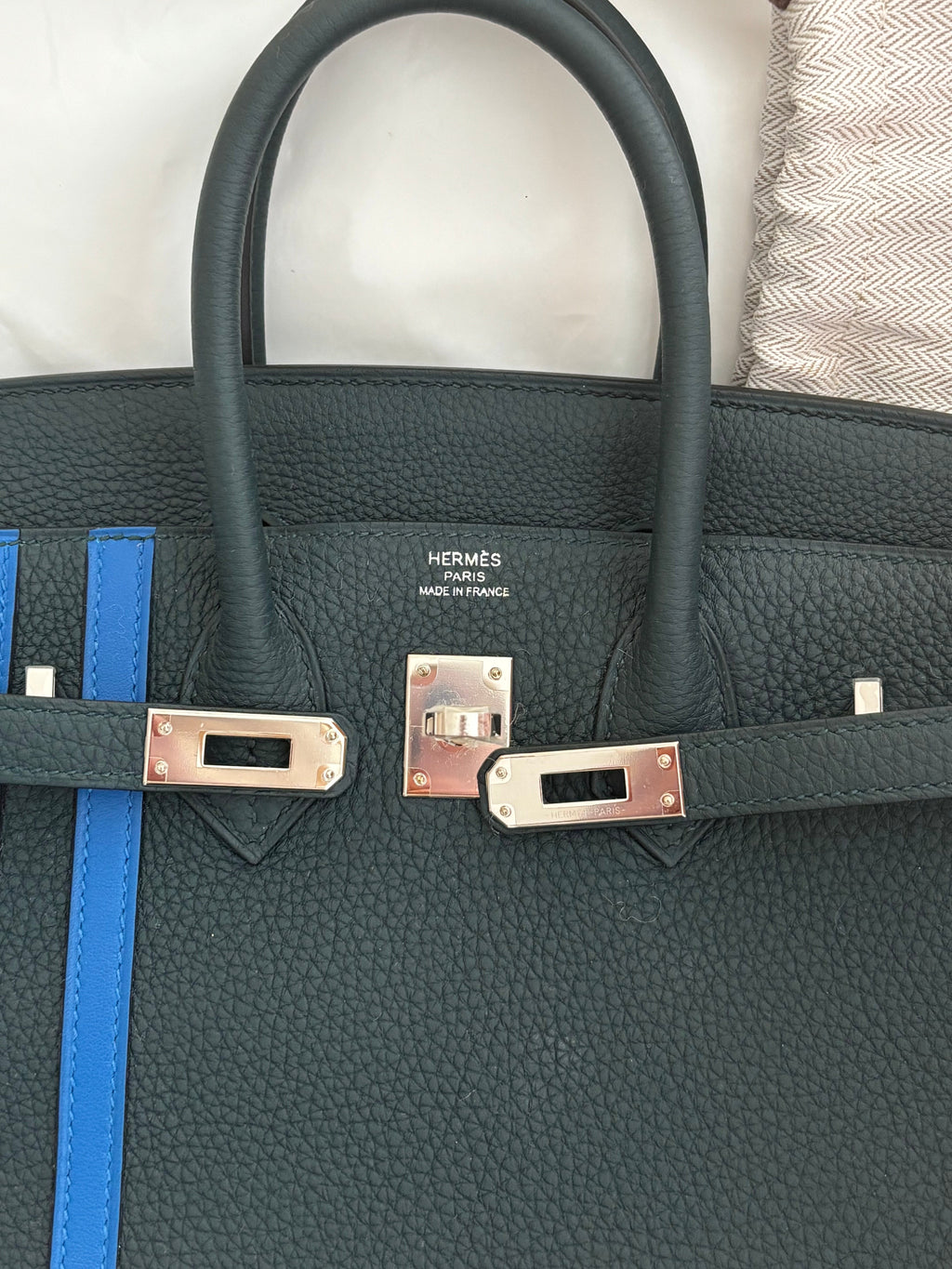 Hermes Birkin 25 handbag in Green Cyprès and Blue Zellige Officier Togo Leather 2018