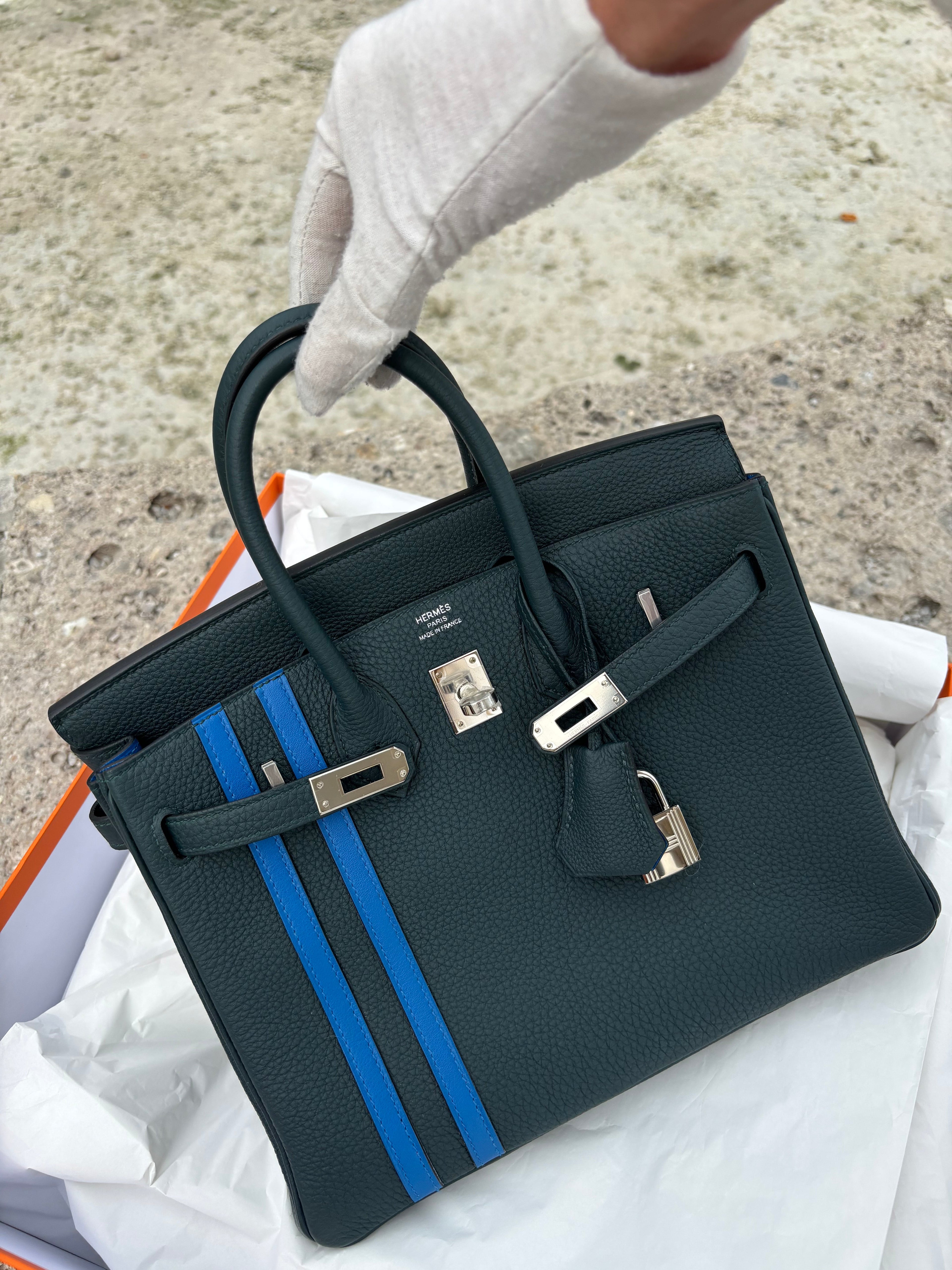 Hermes Birkin 25 handbag in Green Cyprès and Blue Zellige Officier Togo Leather 2018